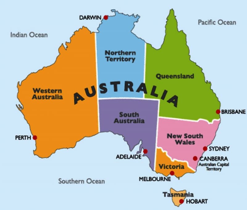 Australia có 6 bang chính