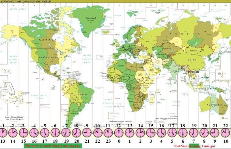 Canada có 6 múi giờ khác nhau từ Đông sang Tây