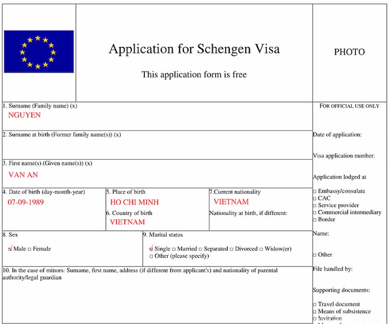 Điền đầy đủ thông tin theo yêu cầu trong đơn xin visa Schengen