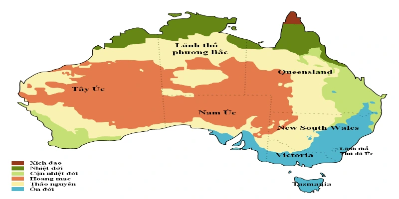 Australia nằm hoàn toàn ở Nam bán cầu nên bốn mùa diễn ra ngược với Việt Nam