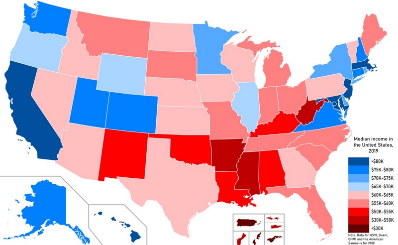Median income in the United States provides a more realistic picture
